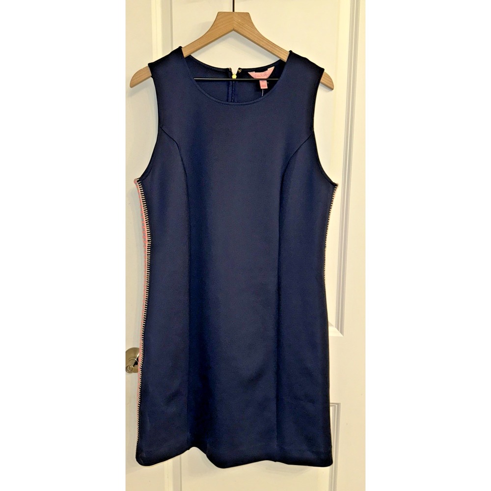 Lilly Pulitzer Women Sze XL Mila Shift Dress True Navy Embroidered Scuba Stretch